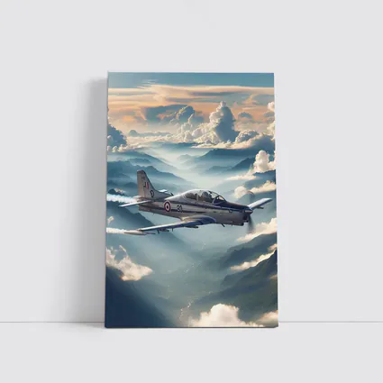 Military Jet Flying Above Misty Mountains