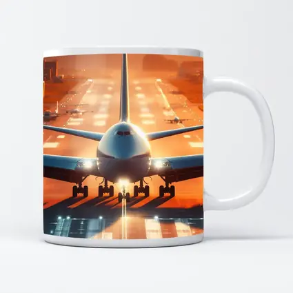 Commercial Airplane Taking Off Sunset Runway