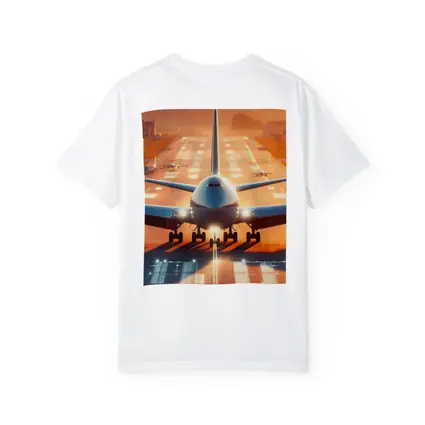 Commercial Airplane Taking Off Sunset Runway