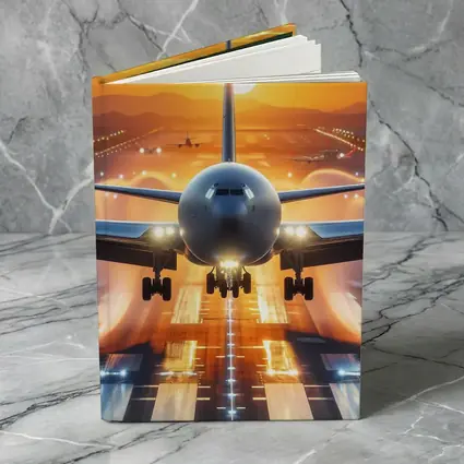 Commercial Airplane Taking Off Sunset Runway