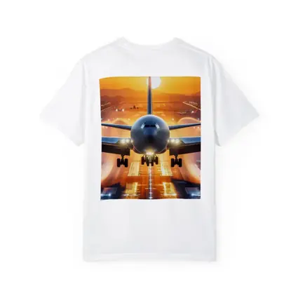 Commercial Airplane Taking Off Sunset Runway
