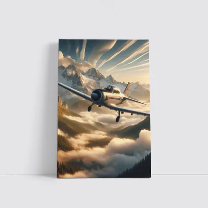 Vintage Propeller Plane Flying Over Mountains