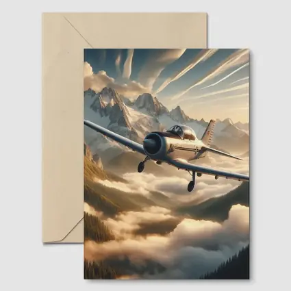 Vintage Propeller Plane Flying Over Mountains