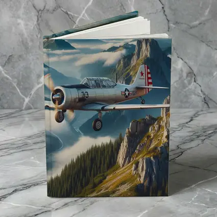 Vintage Military Trainer Plane Over Mountains