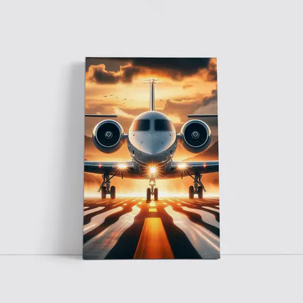 Private Jet On Runway At Sunset