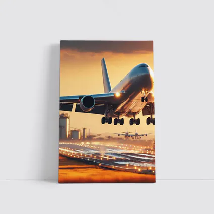 Commercial Airplane Taking Off At Sunset