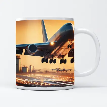 Commercial Airplane Taking Off At Sunset