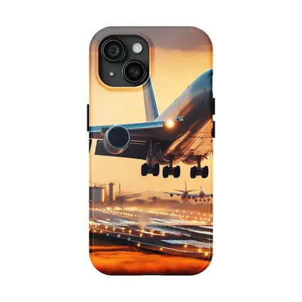 Commercial Airplane Taking Off At Sunset