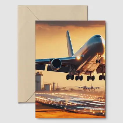 Commercial Airplane Taking Off At Sunset
