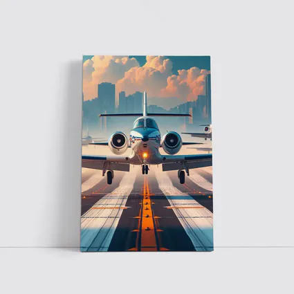 Private Jet Taking Off City Skyline