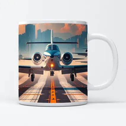 Private Jet Taking Off City Skyline