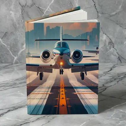 Private Jet Taking Off City Skyline
