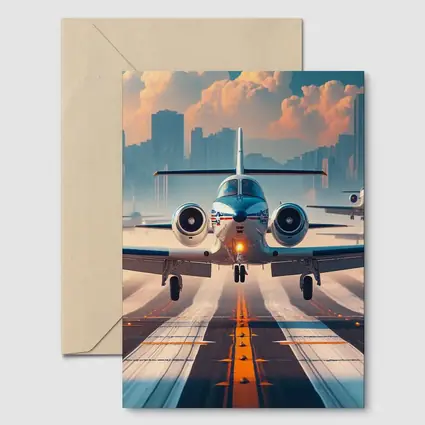 Private Jet Taking Off City Skyline