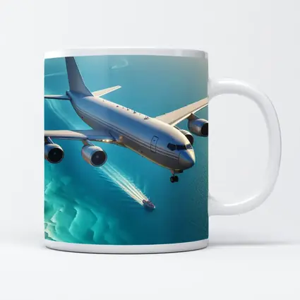 Commercial Airplane Flying Over Turquoise Ocean