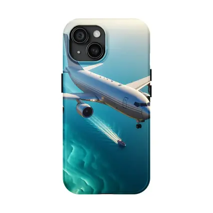Commercial Airplane Flying Over Turquoise Ocean