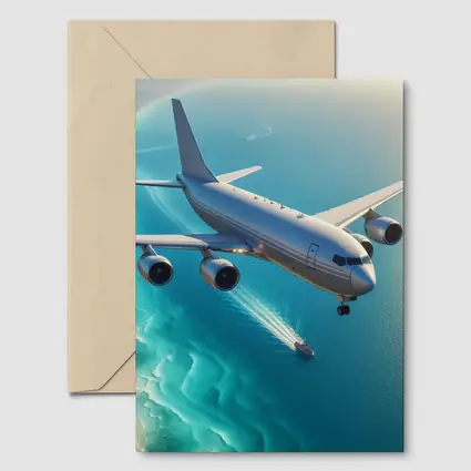 Commercial Airplane Flying Over Turquoise Ocean
