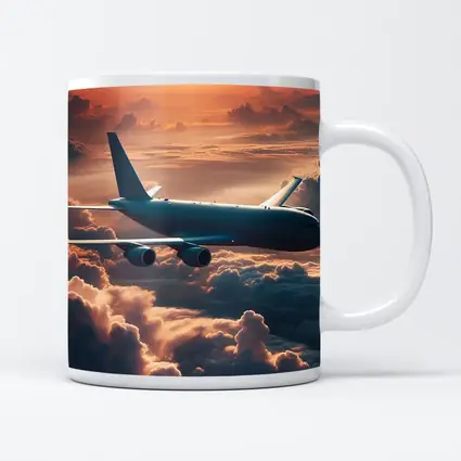 Commercial Airplane Flying Above Sunset Clouds