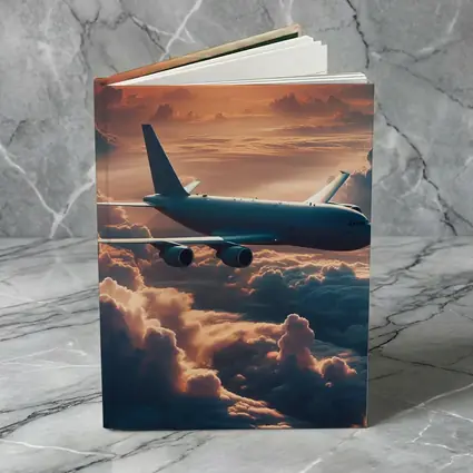 Commercial Airplane Flying Above Sunset Clouds