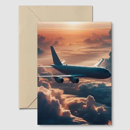 Commercial Airplane Flying Above Sunset Clouds