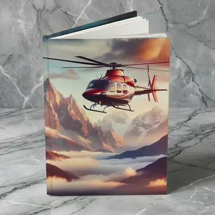 Red Helicopter Flying Over Mountain Peaks