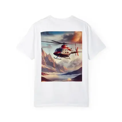 Red Helicopter Flying Over Mountain Peaks
