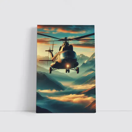 Military Helicopter Flying Over Mountain Clouds
