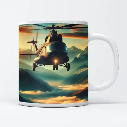 Military Helicopter Flying Over Mountain Clouds