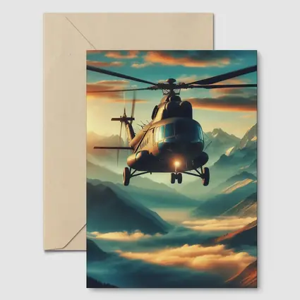 Military Helicopter Flying Over Mountain Clouds