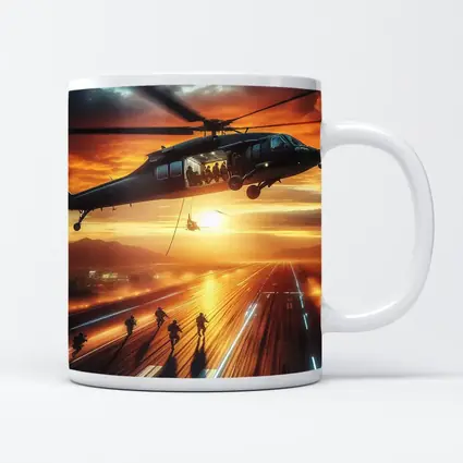Military Helicopter Soldiers Runway Sunset Action