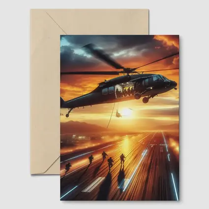 Military Helicopter Soldiers Runway Sunset Action