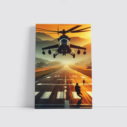 Military Helicopter Low Flying Runway Sunset
