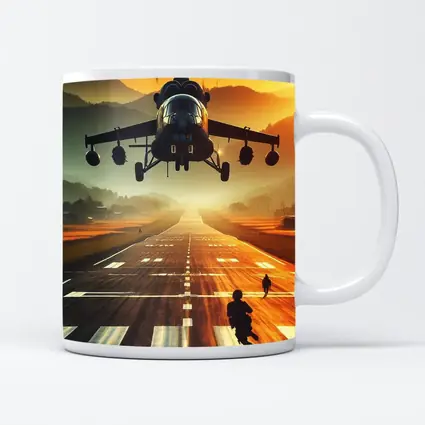 Military Helicopter Low Flying Runway Sunset