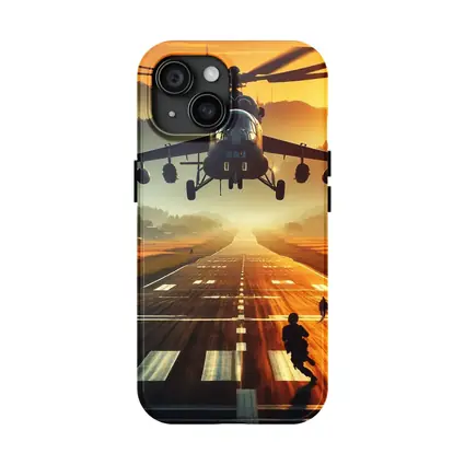 Military Helicopter Low Flying Runway Sunset