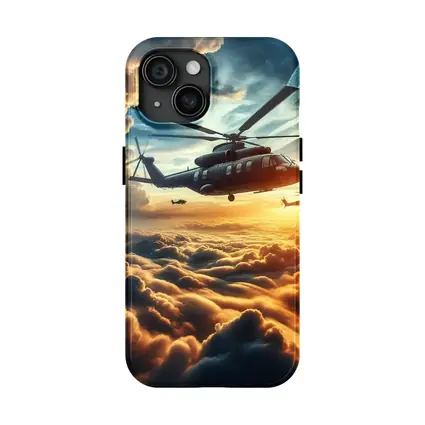 Military Helicopters Flying Above Golden Clouds