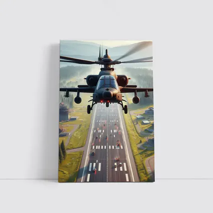 Attack Helicopter Flying Over Mountain Highway