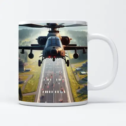Attack Helicopter Flying Over Mountain Highway