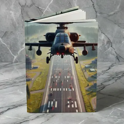 Attack Helicopter Flying Over Mountain Highway