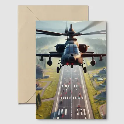 Attack Helicopter Flying Over Mountain Highway