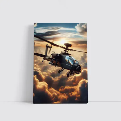 Apache Attack Helicopter Flying Through Dramatic Clouds
