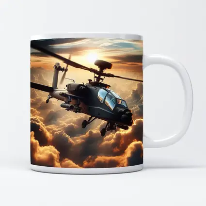 Apache Attack Helicopter Flying Through Dramatic Clouds