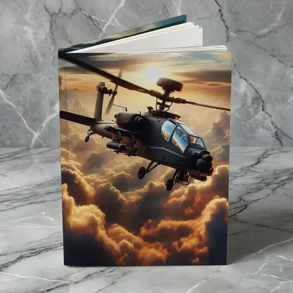 Apache Attack Helicopter Flying Through Dramatic Clouds