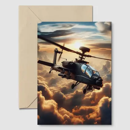 Apache Attack Helicopter Flying Through Dramatic Clouds