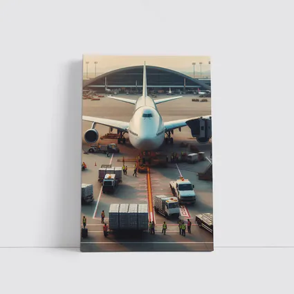 Wide Body Airplane Loading At Busy Airport