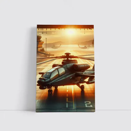 Apache Attack Helicopter Airbase Golden Sunset