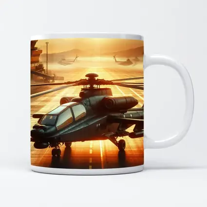 Apache Attack Helicopter Airbase Golden Sunset