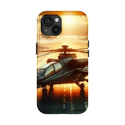 Apache Attack Helicopter Airbase Golden Sunset