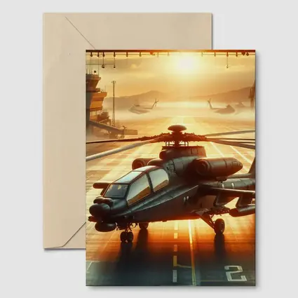 Apache Attack Helicopter Airbase Golden Sunset