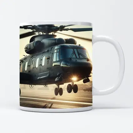 Military Helicopter Landing at Sunset Airfield