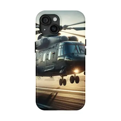 Military Helicopter Landing at Sunset Airfield