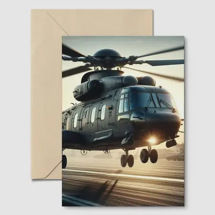 Military Helicopter Landing at Sunset Airfield